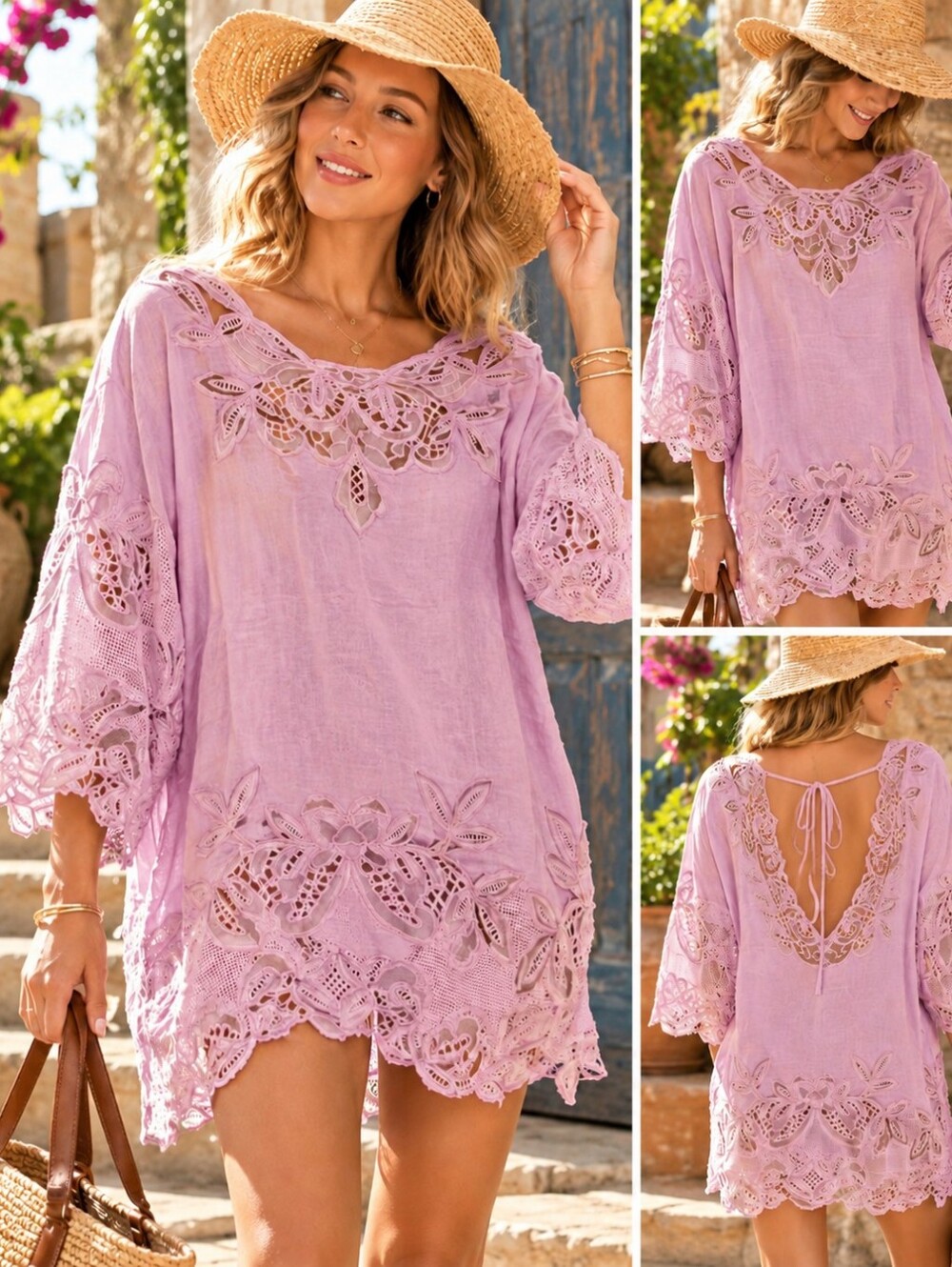 Anthropologie Pink Embroidered Lace-Detail Mini Dress